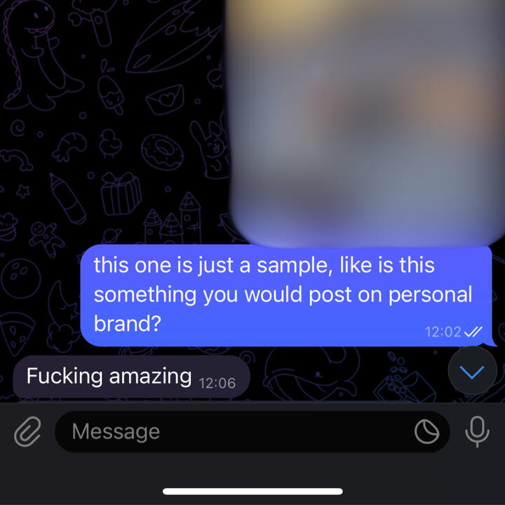Client chat screenshot: praise for delivered edits (CLIENT_06 / CHAT LOG)