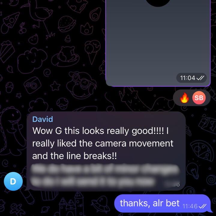 Client chat screenshot: praise for delivered edits (CLIENT_07 / CHAT LOG)